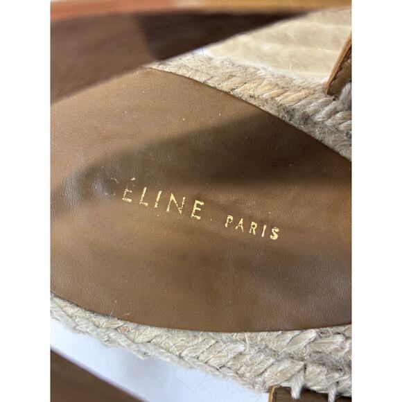 Celine Paris Espadrilles Wedges Platform Sandals Brown Leather Size 38 Buckle - Picture 12 of 16